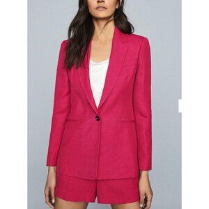 Reiss Ada Linen Blend Single Breasted Blazer in Pink Size 2